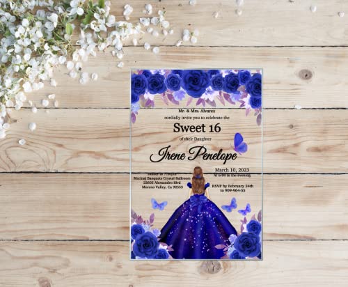 Avior Quinceañera Einladungskarten aus Acrylglas, Sweet 15, Sweet 16 Party-Einladungen (blaues Kleid) von Avior