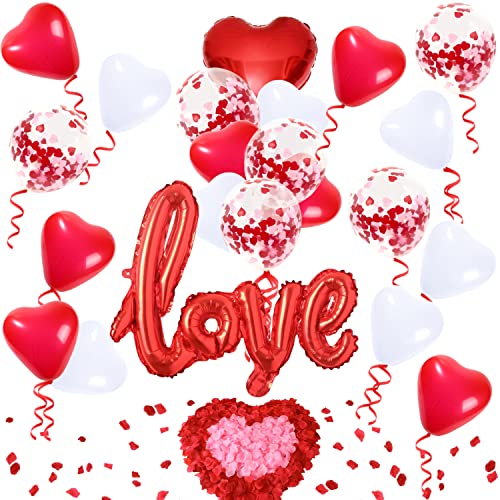 25-teiliges Valentinstag-Ballon-Dekorationsset + 2 Beutel mit künstlichen Liebes-Herzförmigen Blütenblättern - Rote Valentinstag-Ballons Valentinstag-Dekorationen von Aviski