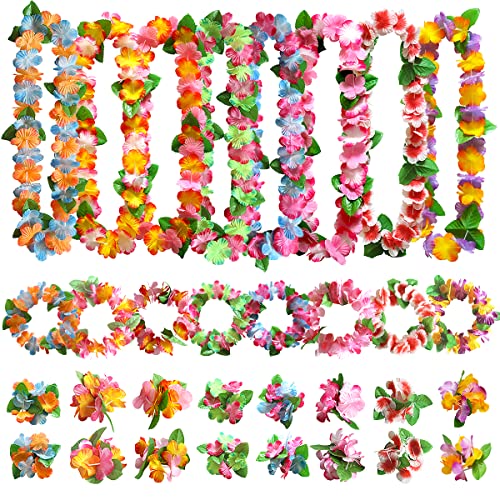 Aviski 32 Stück Hawaii Party Dekorationen, Halsketten-Blumen Armband Stirnband, für Tropische, Thema Strandparty Hawaiian Nachtbar Strandurlaub von Aviski