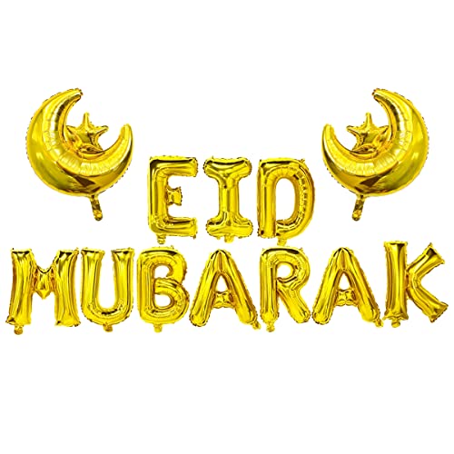 Eid Mubarak Folienballons 16inch, 2 Gold Stern Mond Folienballons 22inch, Eid Dekorationen 2023 Ramadan Kareem Party Supplies 2023 für Muslim von Aviski