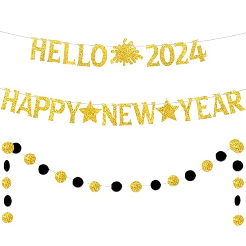 Happy New Year 2024 Banner, Silvester Party Supplies 2024 | Happy New Year Party Dekorationen | NYE Dekorationen | Happy New Year Schild | Silvester Dekorationen von Aviski