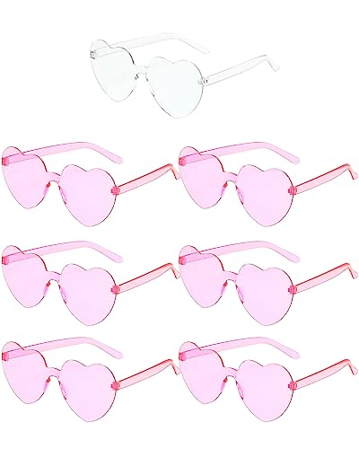 Hen Herz geformte Gläser Randlose rahmenlose Sonnenbrille Transparent getönte Gläser, 1 Braut zu 6 Team Braut Gläser Bachelorette/Hochzeit Party/Braut Dusche Party Bevorzugungen Foto Booth Requisiten von Aviski