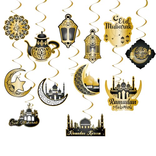 Ramadan Mubarak Dekorationen für Zuhause 36pcs Eid Mubarak Hängende Dekorationen Eid Mubarak Deckenfolie Wirbel für Eid Al-fitr, Ramadan Kareem Party Tür Dekor Supplies in Schwarz von Aviski