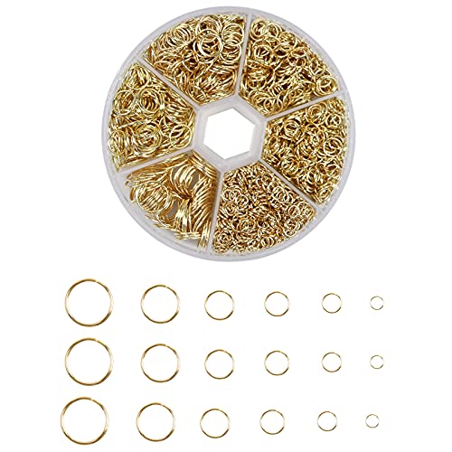 AvoDovA 1390PCS Sprungringe Set, 4-10mm Spaltringe Schmucksache Entdeckungen DIY Entdeckungen, Offene Biegeringe, für Choker Halsketten Armband Schmuck Basteln Reparatur Herstellun (Gold) von AvoDovA