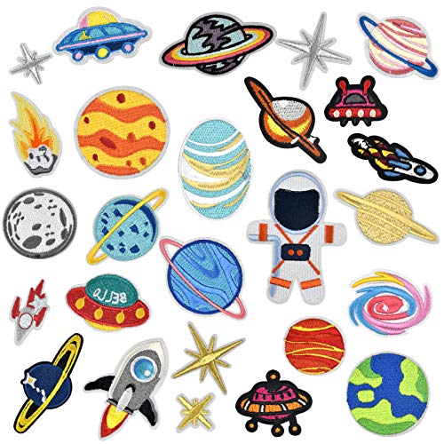 AvoDovA 26 Stück Patches zum Aufbügeln, Space Astronaut Bügelbilder Aufbügelflicken, Bunte Flicken zum Aufbügeln, Bügelflicken Kinder, Applikationen zum Nähen für DIY T-Shirt Jeans Jacken Taschen von AvoDovA