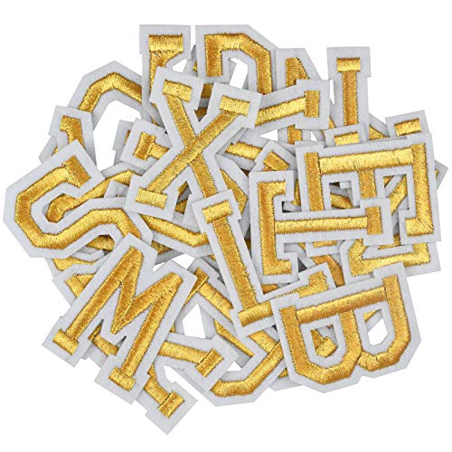 AvoDovA 52 Stück Aufnäher Buchstaben, Gold Buchstaben Patches von A bis Z, Alphabet Applikationen Patches, Buchstaben zum Aufnähen oder Aufbügeln, für Schuhe, Hut, Tasche, Bekleidungszubehör von AvoDovA