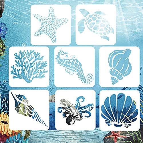 AvoDovA 8 Stück Schablonen für Malerei von Meereskreaturen, wiederverwendbar, Tagebuch, Malschablone für Kinder, Zeichnungsschablonen für Basteln, Handwerk, Scrapbooking, Malerei auf Holz, 13 x 13 cm AvoDovA 8 Stück Schablonen für Malerei von Meereskreaturen, wiederverwendbar, Tagebuch, Malschablone für Kinder, Zeichnungsschablonen für Basteln, Handwerk, Scrapbooking, Malerei auf Holz, 13 x 13 cm von AvoDovA