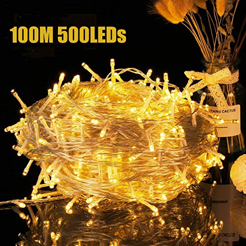 Avoalre 500 LEDs Lichterkette außen 100M, IP44 Wasserdicht warmweiß Lichterkette, 8 Modi mit Memoryfunktion Outdoor Weihnachtsbeleuchtung für Weihnachten Garten Party Geburtstag Hochzeit von Avoalre