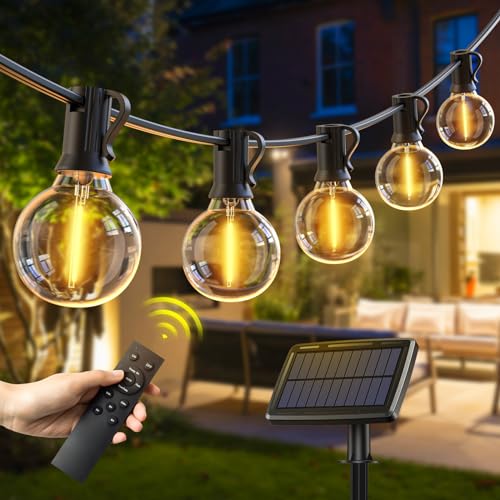 Avoalre Solar Lichterkette Außen mit Fernbedienung,IP44 Wasserfest Outdoor Lichterkette mit 4 Modi/Timer Funktion/4 Dimmbare Helligkeit,G40 warmweiss 19M Lichterkette mit 25+2Glühbirnen für Garten Hof von Avoalre