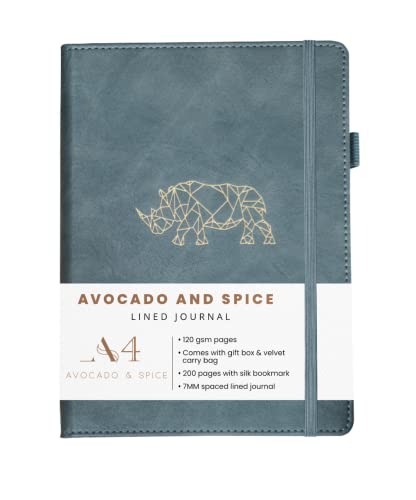 Avocado & Spice A4 Notizbuch Liniert, als Reise-Tagebuch, Notizblock, Journal, A4 Hardcover Tagesplaner mit Geschenkbox & Samtbeutel - mit Lesezeichen, elastischem Band, Stifthalter, 200 Seiten Grau Avocado & Spice A4 Notizbuch Liniert, als Reise-Tagebuch, Notizblock, Journal, A4 Hardcover Tagesplaner mit Geschenkbox & Samtbeutel - mit Lesezeichen, elastischem Band, Stifthalter, 200 Seiten Grau von Avocado & Spice