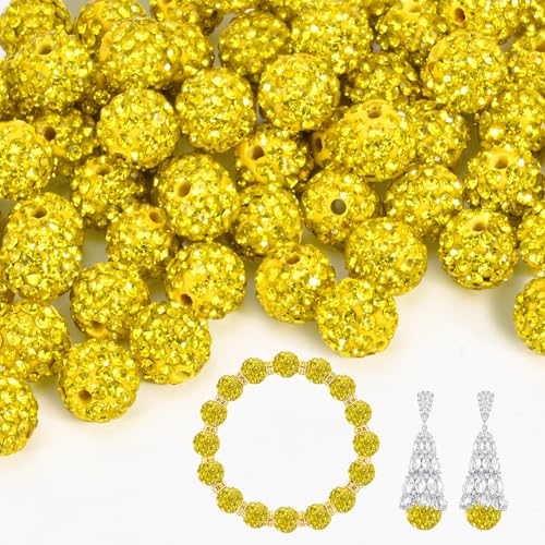 55 Stück 10 mm Strassperlen für Schmuckherstellung, voller Diamanten, runde Disco-Perlen, Tonperlen zum Basteln, Strass-Ton-Perlen für DIY-Baseball-Halskette, Armband, (Citrin, 10 mm/55 Stück) von Awaydol