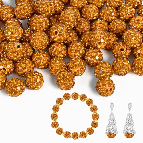 55 Stück 10 mm Strassperlen zur Schmuckherstellung, voller Diamanten, runde Disco-Perlen, Tonperlen zum Basteln, Strass-Ton-Perlen für DIY-Baseball-Halsketten, Armbänder (Gold, 10 mm/55 Stück) von Awaydol