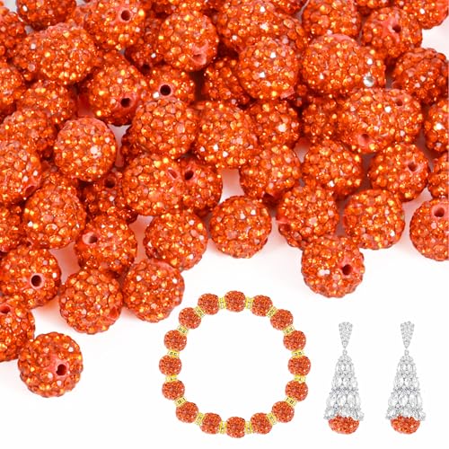 55 Stück 10 mm Strassperlen zur Schmuckherstellung, voller Diamanten, runde Disco-Perlen, Tonperlen zum Basteln, Strass-Ton-Perlen für DIY-Baseball-Halsketten, Armbänder (Orange, 10 mm/55 Stück) von Awaydol