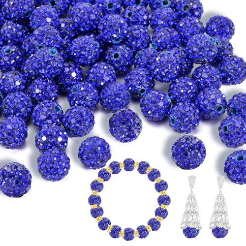 55 Stück 10 mm Strassperlen zur Schmuckherstellung, voller Diamanten, runde Disco-Perlen, Tonperlen zum Basteln, Strass-Ton-Perlen für DIY-Baseball-Halsketten, Armbänder (dunkelblau, 10 mm/55 Stück) von Awaydol