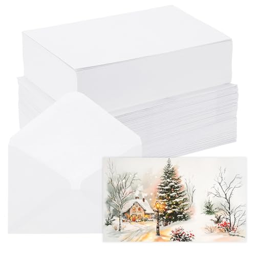 Awclub 100 Sets Blanko-Aquarellkarten mit Umschlägen, 63,5 kg/300 g/m², Baumwoll-Aquarell-Papierkarten für Kunst, Malerei, kreative Grußkarten, 12,7 x 17,8 cm von Awclub