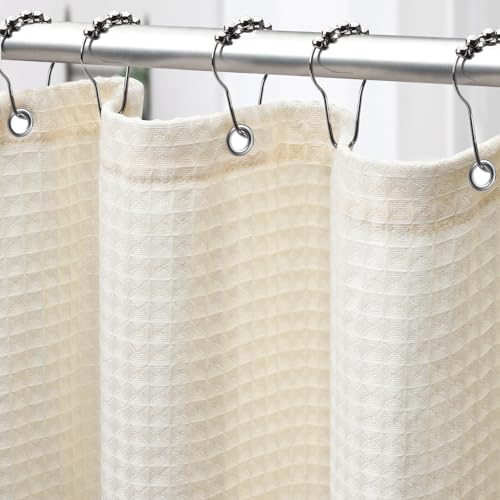 Awellife Duschvorhang aus Baumwolle, Waffelmuster, für Badezimmer, durchscheinend, Netzstoff, cremefarben, elfenbeinfarben (183 x 183 cm) von Awellife