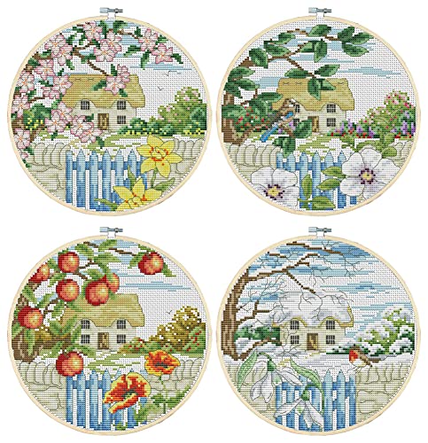 4 Packung Awesocrafts Kreuzstich-Set, Vier Jahreszeiten: Frühling, Sommer, Herbst und Winter, 11 Karat, geprägte Muster, einfaches Kreuzstich, Stickerei, Nadelarbeiten, Set für vier Jahreszeiten 4 Packung Awesocrafts Kreuzstich-Set, Vier Jahreszeiten: Frühling, Sommer, Herbst und Winter, 11 Karat, geprägte Muster, einfaches Kreuzstich, Stickerei, Nadelarbeiten, Set für vier Jahreszeiten von Awesocrafts