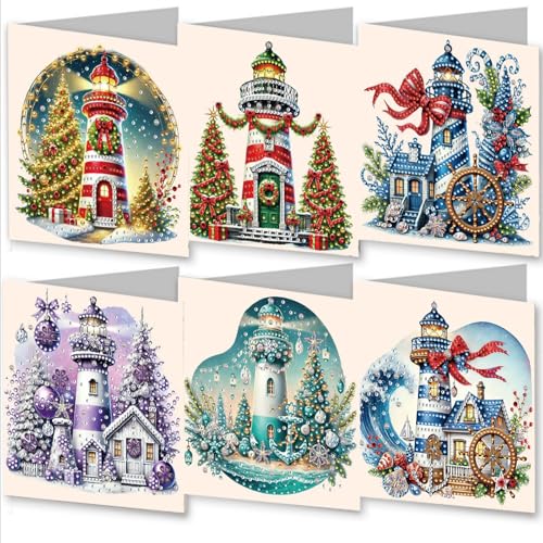 Awesocrafts 6-teiliges Diamant-Kunst-Weihnachtskarten-Set, Leuchtturm, Weihnachtsbaum, Haus, Weihnachten, DIY-Diamant-Malkarten-Sets, 5D-Kristallkunst-Karte mit Umschlägen, Postkarten für Handarbeit Awesocrafts 6-teiliges Diamant-Kunst-Weihnachtskarten-Set, Leuchtturm, Weihnachtsbaum, Haus, Weihnachten, DIY-Diamant-Malkarten-Sets, 5D-Kristallkunst-Karte mit Umschlägen, Postkarten für Handarbeit von Awesocrafts