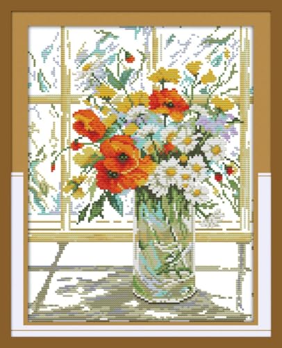 Awesocrafts Kreuzstich-Set, Blumenvase auf Fensterbank, einfache Muster, Kreuzstich, Stickerei, Handarbeitsset, Zubehör Awesocrafts Kreuzstich-Set, Blumenvase auf Fensterbank, einfache Muster, Kreuzstich, Stickerei, Handarbeitsset, Zubehör von Awesocrafts