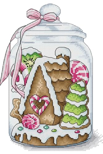Awesocrafts Kreuzstich-Set, Lebkuchenhaus-Süßigkeiten-Glas, einfache Muster, Kreuzstich, Stickerei, Handarbeitsset, Zubehör Awesocrafts Kreuzstich-Set, Lebkuchenhaus-Süßigkeiten-Glas, einfache Muster, Kreuzstich, Stickerei, Handarbeitsset, Zubehör von Awesocrafts