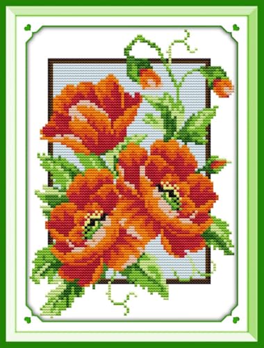 Awesocrafts Kreuzstich-Set, Motiv: orangefarbene Blumen, einfache Muster, Kreuzstich, Stickerei, Handarbeitsset, Zubehör Awesocrafts Kreuzstich-Set, Motiv: orangefarbene Blumen, einfache Muster, Kreuzstich, Stickerei, Handarbeitsset, Zubehör von Awesocrafts