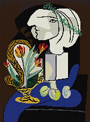 Awesocrafts Kreuzstich-Set, Picasso-Nature Morte Aux Tulipes, einfache Muster, Kreuzstich, Stickset für Weihnachten, Vorgedruckt von Awesocrafts