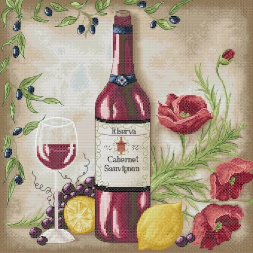 Awesocrafts Kreuzstich-Set, Weinglas, Obst, Blumen, einfache Muster, Kreuzstich, Stickerei, Handarbeitsset, Zubehör, 14 Fäden, 2 Stränge von Awesocrafts