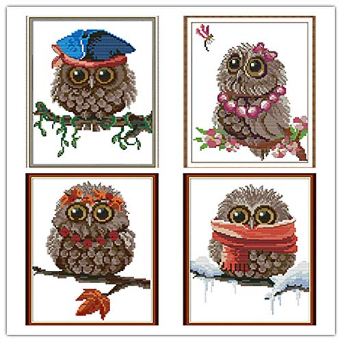 Awesocrafts Kreuzstich Stickpackungen, 4 Stück Eulen vier Jahreszeiten Bilder Vorlagen Stickerei Set Vorgedruckt Awesocrafts Kreuzstich Stickpackungen, 4 Stück Eulen vier Jahreszeiten Bilder Vorlagen Stickerei Set Vorgedruckt von Awesocrafts