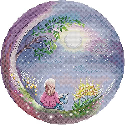 Awesocrafts Kreuzstich Stickpackungen, Blick auf das Mond Himmel Mädchen Bilder Vorlagen Stickerei Set Vorgedruckt Awesocrafts Kreuzstich Stickpackungen, Blick auf das Mond Himmel Mädchen Bilder Vorlagen Stickerei Set Vorgedruckt von Awesocrafts