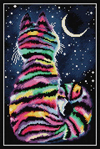 Awesocrafts Kreuzstich Stickpackungen, Gestreifte Katze Tiere Bilder Vorlagen Stickerei Set Vorgedruckt von Awesocrafts