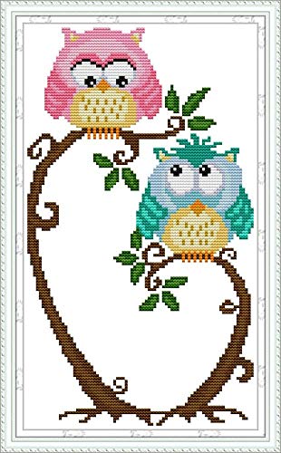 Awesocrafts Kreuzstich Stickpackungen, Zwei Eulen Bilder Vorlagen Stickerei Set Vorgedruckt von Awesocrafts