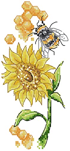 Awesocrafts Kreuzstich Stickpackungen Vorgedruckt Bienen und Sonnenblumen Bilder Vorlagen Sticken Set Vorgedruckt 11CT 3 Stränge von Awesocrafts
