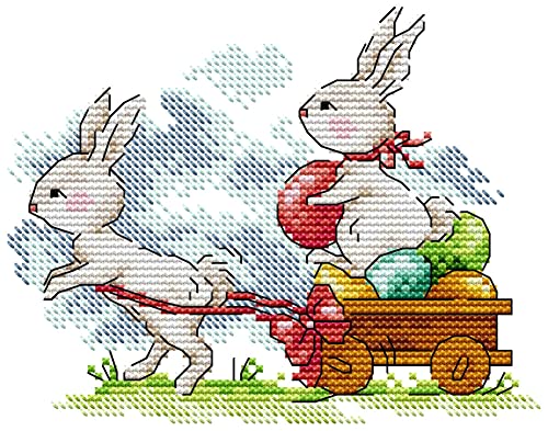 Awesocrafts Kreuzstich Stickpackungen Vorgedruckt Bunnys Ostern Bilder Vorlagen Sticken Set Vorgedruckt 11CT 3 Stränge von Awesocrafts