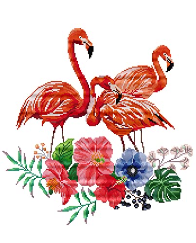 Awesocrafts Kreuzstich Stickpackungen Vorgedruckt Flamingo Bilder Vorlagen Sticken Set Vorgedruckt 14CT 2 Stränge von Awesocrafts