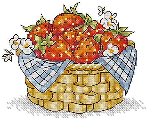 Awesocrafts Kreuzstich Stickpackungen Vorgedruckt Korb mit Erdbeeren Bilder Vorlagen Sticken Set Vorgedruckt 11CT 3 Stränge von Awesocrafts