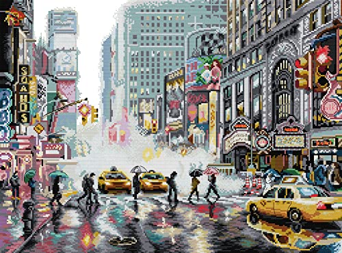 Awesocrafts Kreuzstich Stickpackungen Vorgedruckt New York Bilder Vorlagen Sticken Set Vorgedruckt 14CT 2 Stränge von Awesocrafts