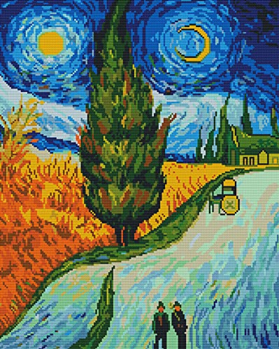 Awesocrafts Kreuzstich Stickpackungen Vorgedruckt Vincent van Goghs Weg der Zypressen Bilder Vorlagen Sticken Set Vorgedruckt 11CT 3 Stränge von Awesocrafts