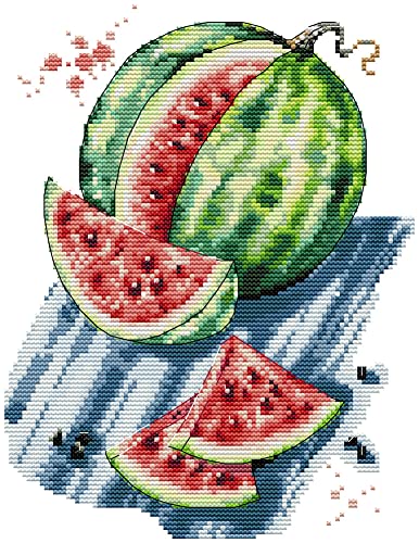 Awesocrafts Kreuzstich Stickpackungen Vorgedruckt Wassermelone Bilder Vorlagen Sticken Set Vorgedruckt 11CT 3 Stränge von Awesocrafts