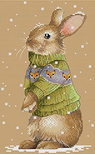 Awesocrafts Kreuzstich Stickpackungen Vorgedruckt Winter Kaninchen Bilder Vorlagen Sticken Set Vorgedruckt 11CT 3 Stränge von Awesocrafts