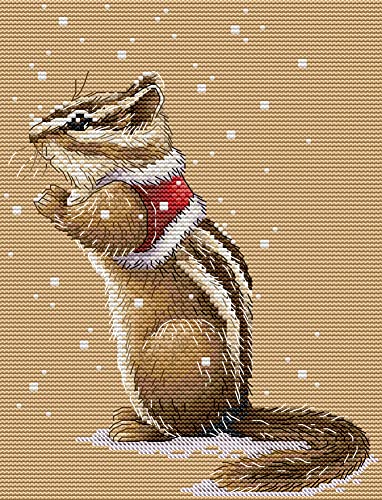 Awesocrafts Kreuzstich Stickpackungen Vorgedruckt Winter Streifenhörnchen Bilder Vorlagen Sticken Set Vorgedruckt 11CT 3 Stränge von Awesocrafts