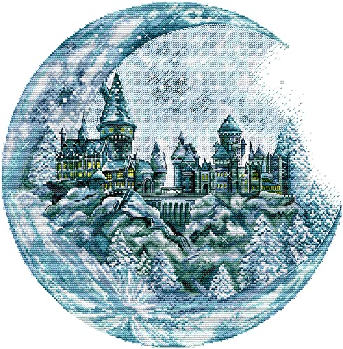 Awesocrafts Kreuzstich Stickpackungen Vorgedruckt Winter at Hogwarts Bilder Vorlagen Sticken Set Vorgedruckt 14CT 2 Stränge von Awesocrafts