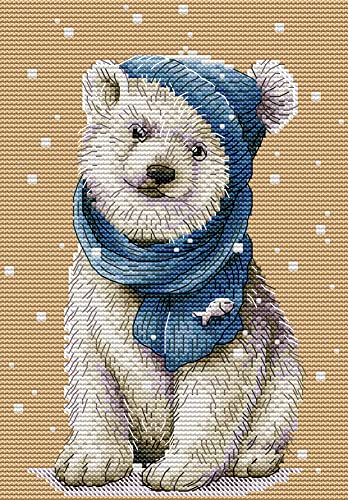 Awesocrafts Kreuzstich Stickpackungen Vorgedruckt Winter weißer Bär Bilder Vorlagen Sticken Set Vorgedruckt 11CT 3 Stränge von Awesocrafts