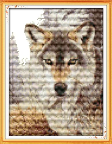 Awesocrafts Kreuzstich Stickpackungen Vorgedruckt Wolfgeist Bilder Vorlagen Sticken Set Vorgedruckt 11CT 3 Stränge von Awesocrafts