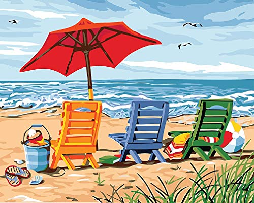 Awesocrafts Malen nach Zahlen 3 Stühle auf Strand, Regenschirm Möwe Ozean 40x50cm DIY Ölgemälde für Erwachsene Kinder ohne Rahmen Awesocrafts Malen nach Zahlen 3 Stühle auf Strand, Regenschirm Möwe Ozean 40x50cm DIY Ölgemälde für Erwachsene Kinder ohne Rahmen von Awesocrafts