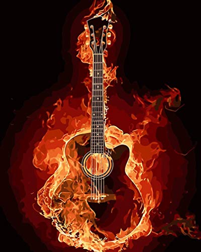 Awesocrafts Malen nach Zahlen Feuer Gitarre Musik 40x50cm DIY Ölgemälde für Erwachsene Kinder von Awesocrafts