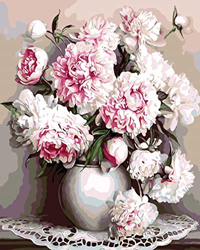 Awesocrafts Malen nach Zahlen Pfingstrosen, Pfingstrose Blumen im Vase 40x50cm DIY Ölgemälde für Erwachsene Kinder (ohne Rahmen) von Awesocrafts
