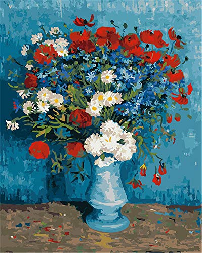 Awesocrafts Malen nach Zahlen-Set, Kornblumen und Mohnblumen von Van Gogh, Zahlengemälde für Erwachsene, 40 x 50 cm, (Blumen, kein Rahmen) von Awesocrafts