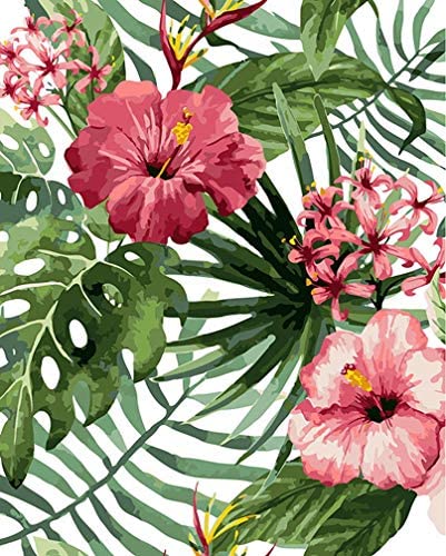 Awesocrafts Malen nach Zahlen-Set, tropische Blumen, Blätter, Pflanzen, Zahlengemälde für Erwachsene und Kinder, 40 x 50 cm, (tropisch, kein Rahmen) von Awesocrafts