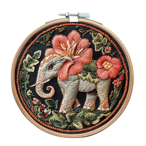 Awesocrafts Stickset, Der Heilige Elefant, komplettes Sortiment an Stickerei-Starter-Kits für Anfänger und Erwachsene, DIY, handgefertigt, einfache Muster (Elefant) von Awesocrafts