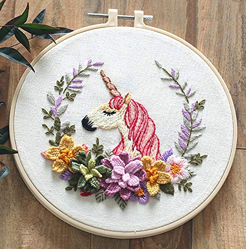 Awesocrafts Stickset, Einhorn, Tiere, Pflanzen, Blumen, Pferde, komplettes Sortiment an Stickerei-Starter-Sets für Anfänger, Erwachsene, Kinder, DIY, handgefertigt, einfache Muster (Einhorn) von Awesocrafts